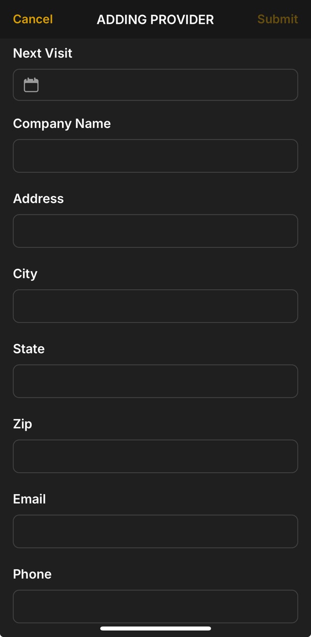 Providers Page (Add Provider Form)